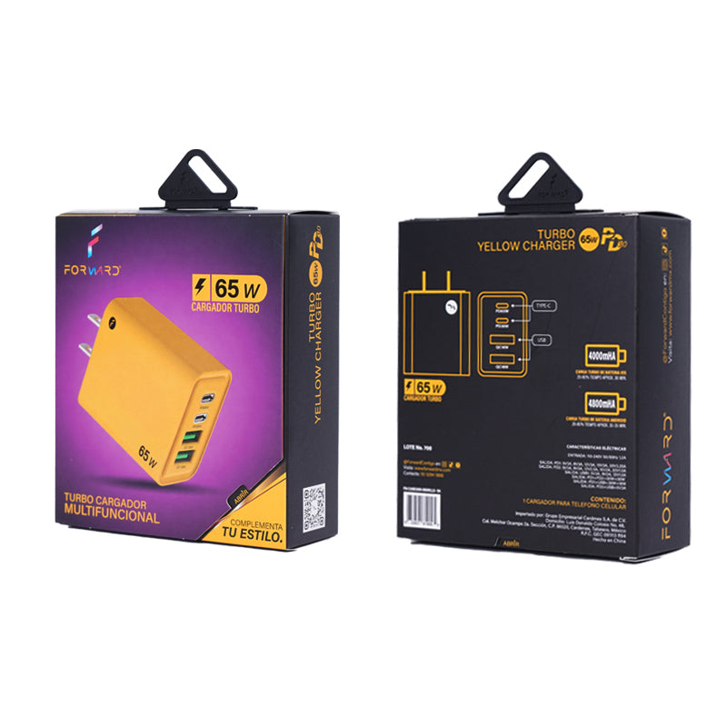 Cargador Forward USB y Tipo C 65W Amarillo | Carga Rápida y Potencia