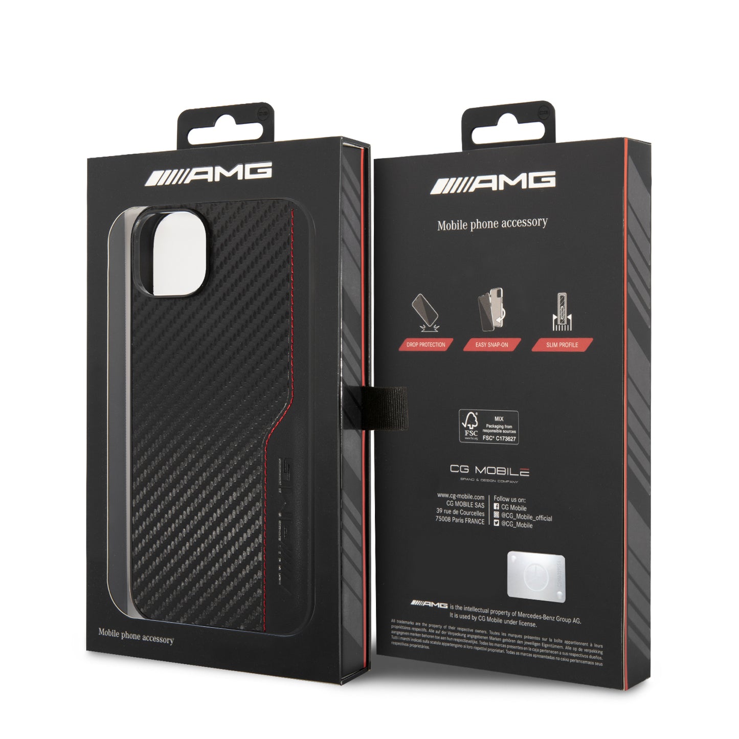 Funda AMG de Fibra de Carbono y Piel para iPhone 14 Plus - Negro | Case Original de Lujo