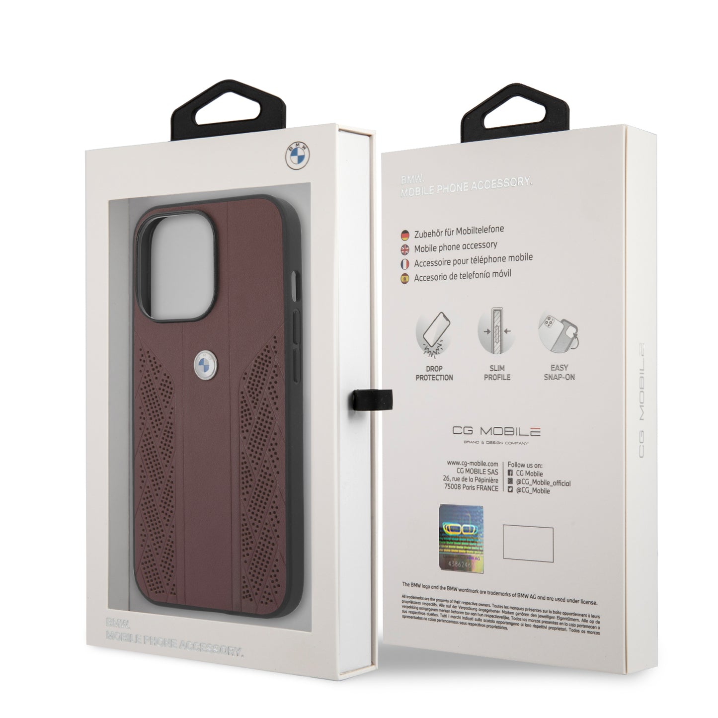 Case BMW de Cuero Perforado para iPhone 13 Pro Max - Roja | Estilo Deportivo y Elegancia Automotriz