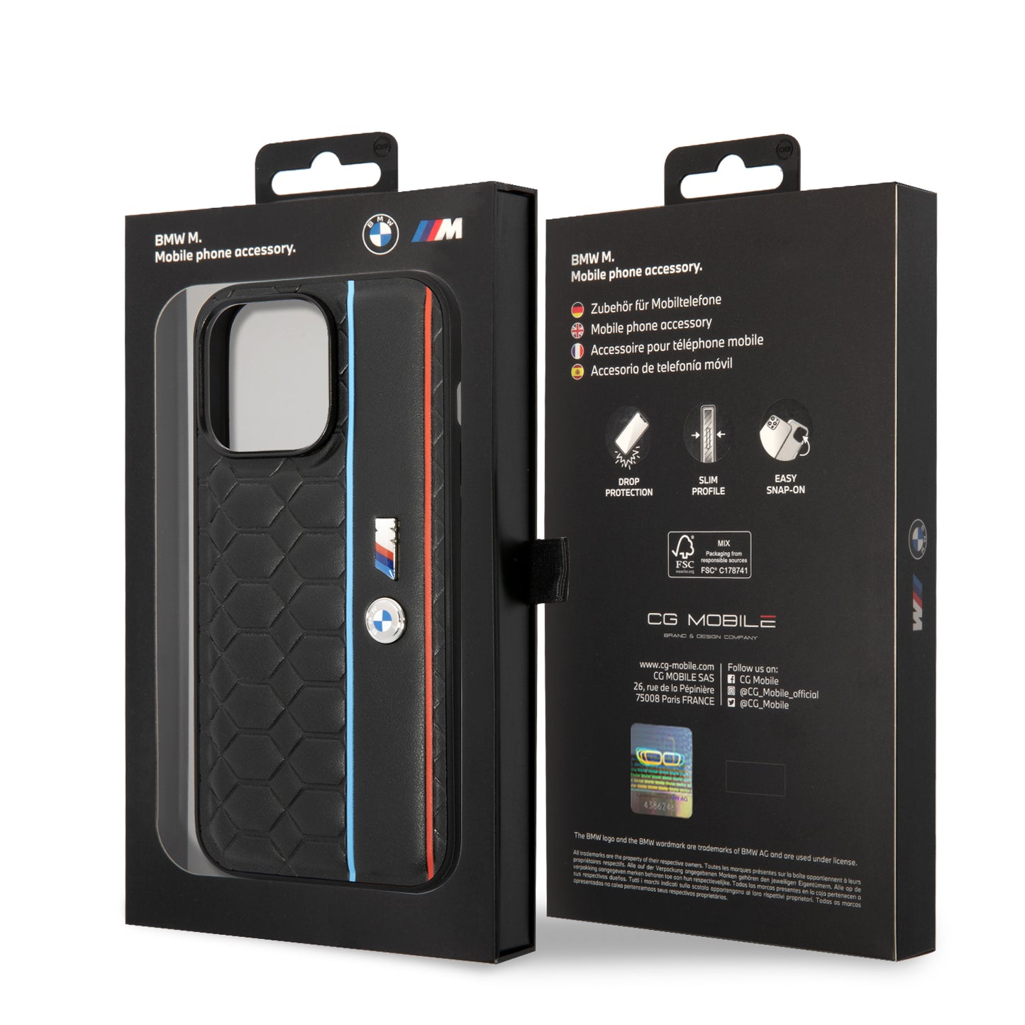 Case BMW con Patrón Texturizado y Línea para iPhone 14 Pro - Negra | Diseño Premium y Protección