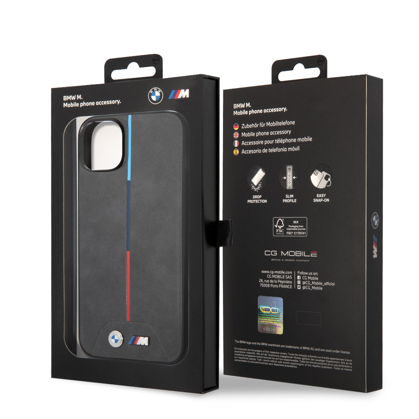 Funda BMW de Piel PU con Logo Impreso para iPhone 14 Plus - Negro | Case Original