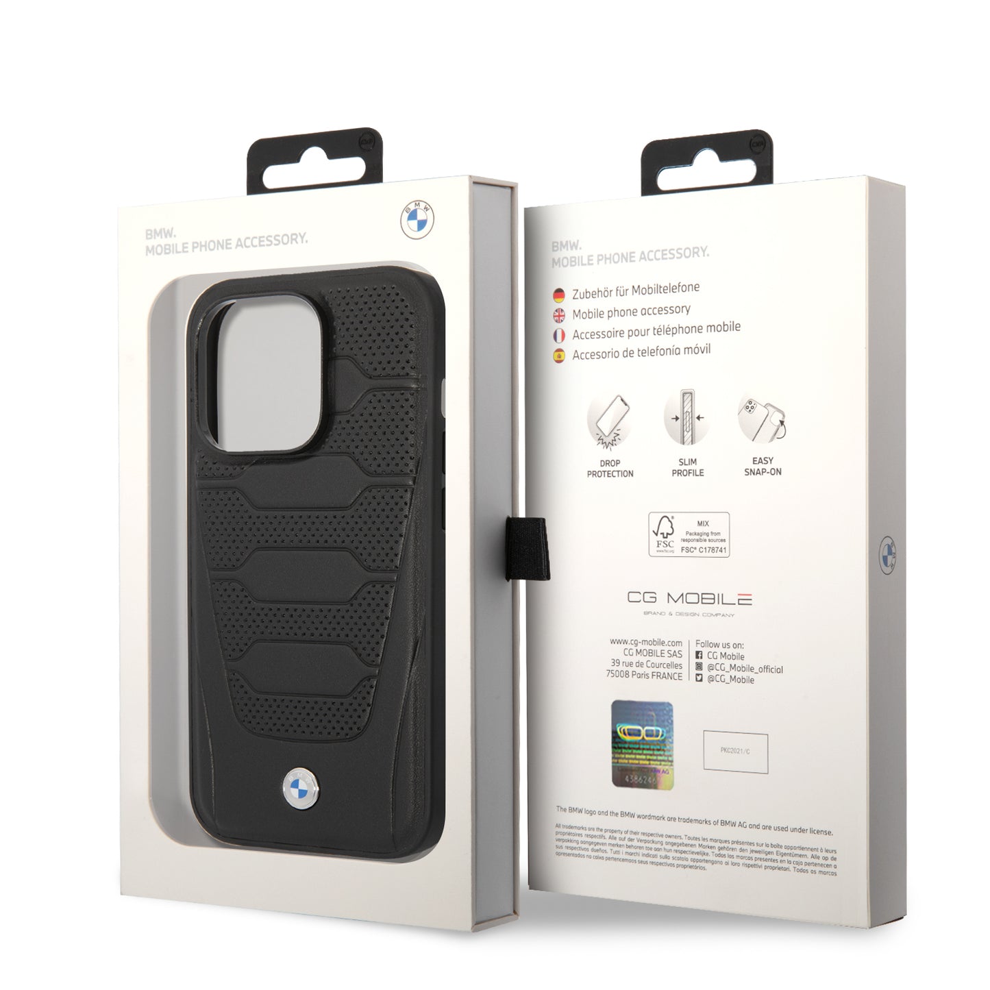 Case BMW de Piel Grabada para iPhone 15 Pro - Negro | Elegancia y Protección Premium