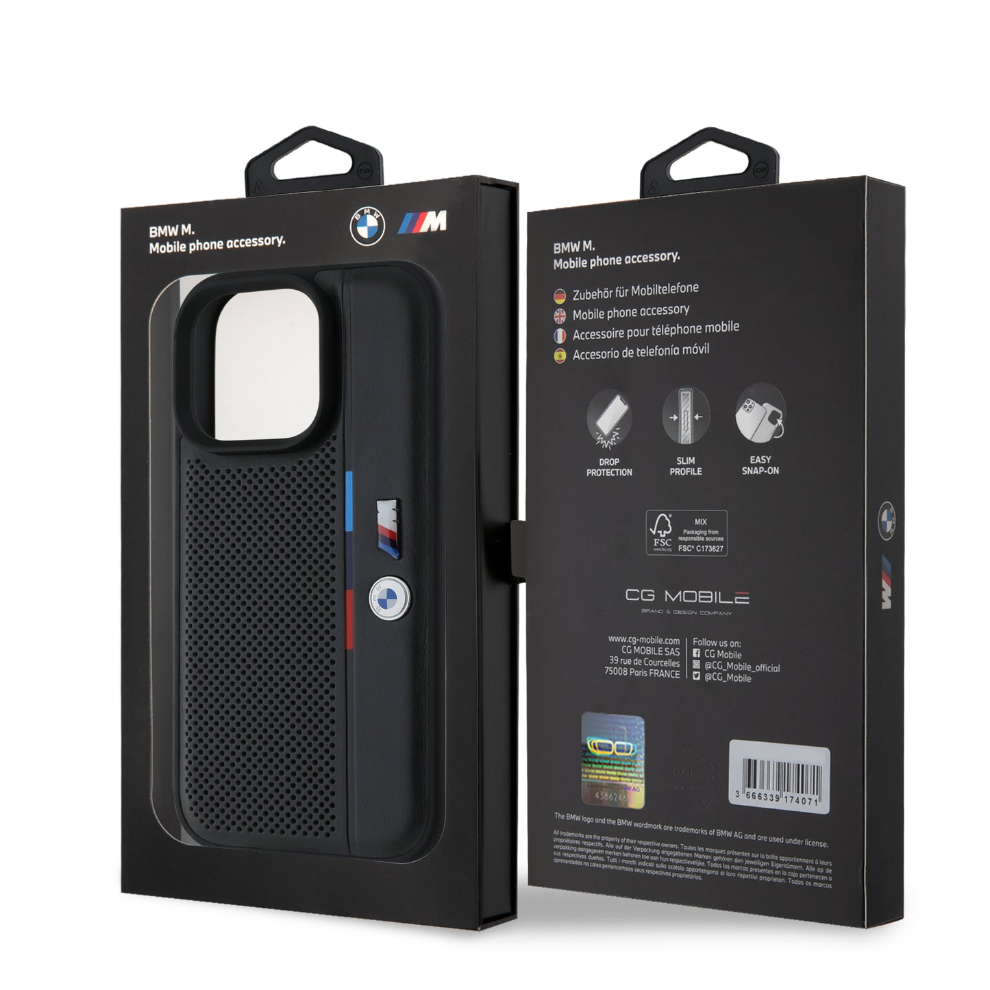 Funda BMW de Piel Perforada con Línea Deportiva para iPhone 16 Pro - Negro | Case Original