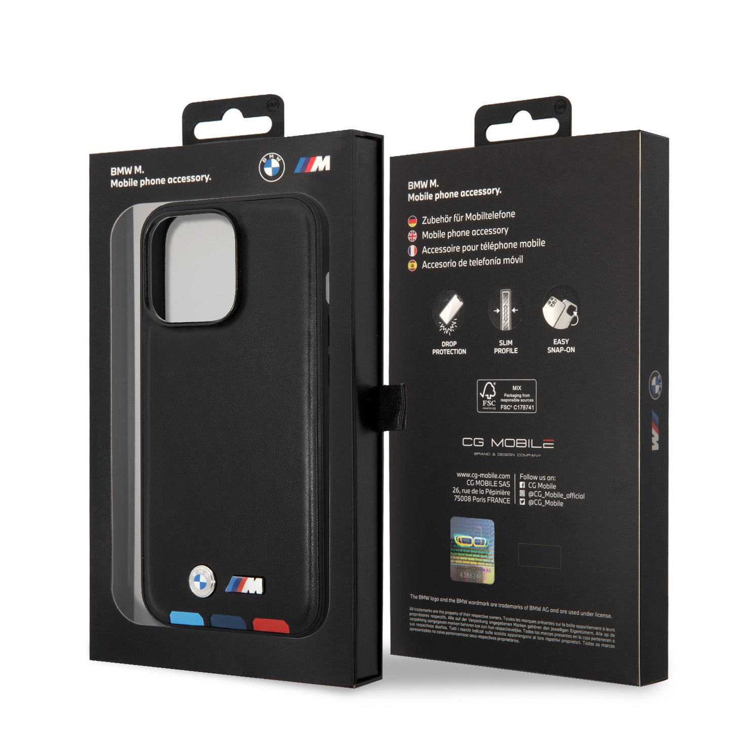Case BMW PU con Logo Metálico para iPhone 14 Pro - Negra | Protección y Estilo Premium