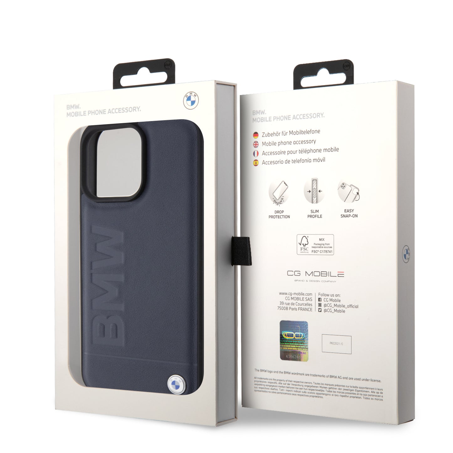 Case BMW de Cuero Estampado para iPhone 15 Pro - Azul | Estilo Automotriz Premium