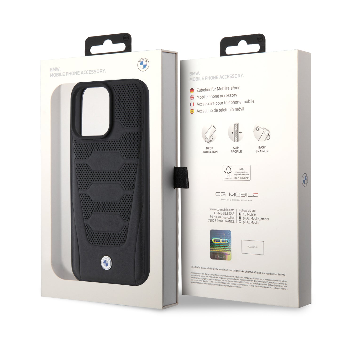 Case BMW de Piel Grabada para iPhone 14 Pro Max - Negra | Estilo Ejecutivo y Protección Premium