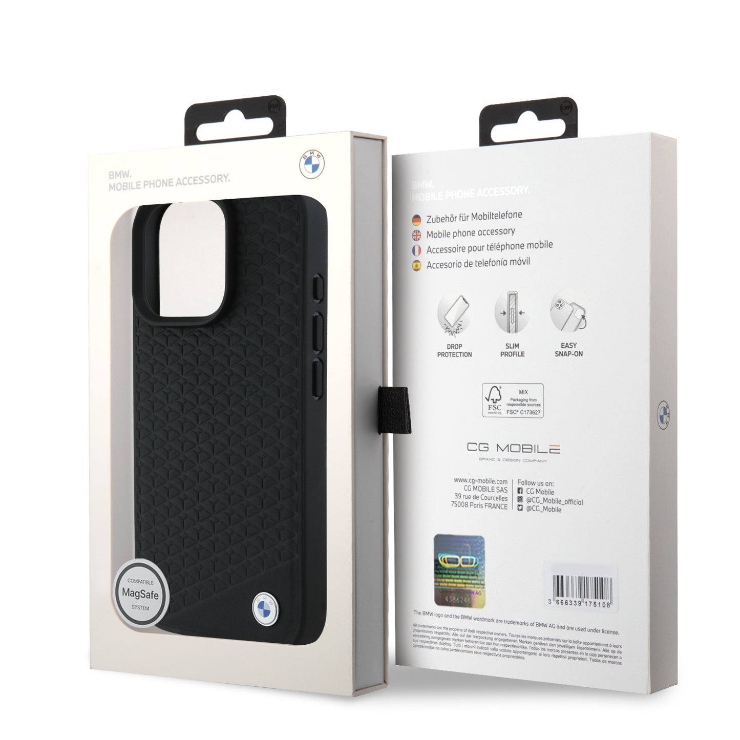 Funda BMW con Diseño de Patrón de Neumático para iPhone 16 Pro - Negro | Case Original de Alto Impacto