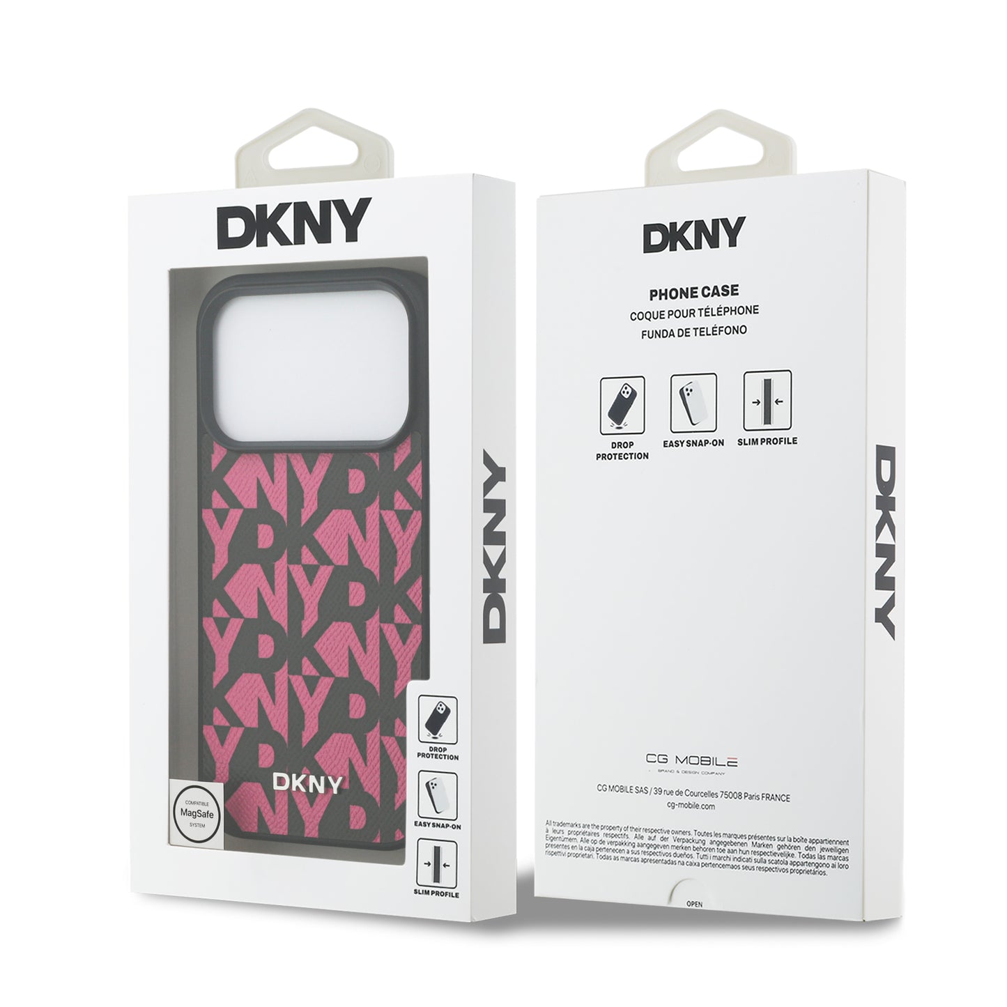 Funda DKNY MagSafe de Piel Granulada con Patrón de Cuadrícula para iPhone 17 Pro - Rosa | Case Original de Lujo