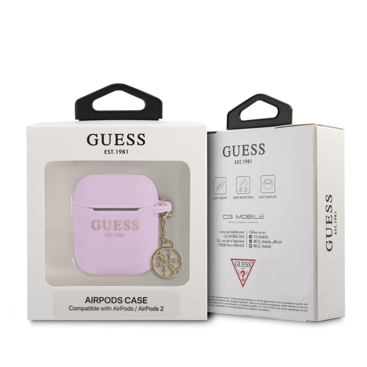 Case Guess AirPods 1/2 Morado – Silicón con Charm Decorativo