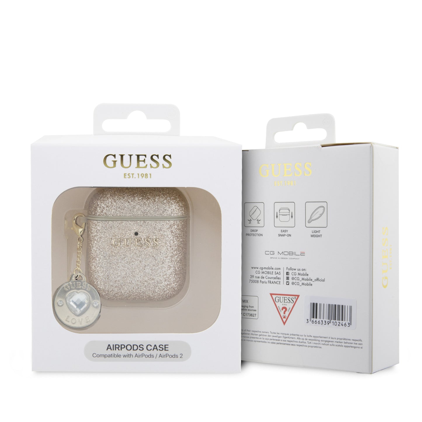 Case Guess Logo Clásico AirPods 1/2 Brillo Dorado | Elegancia y Protección