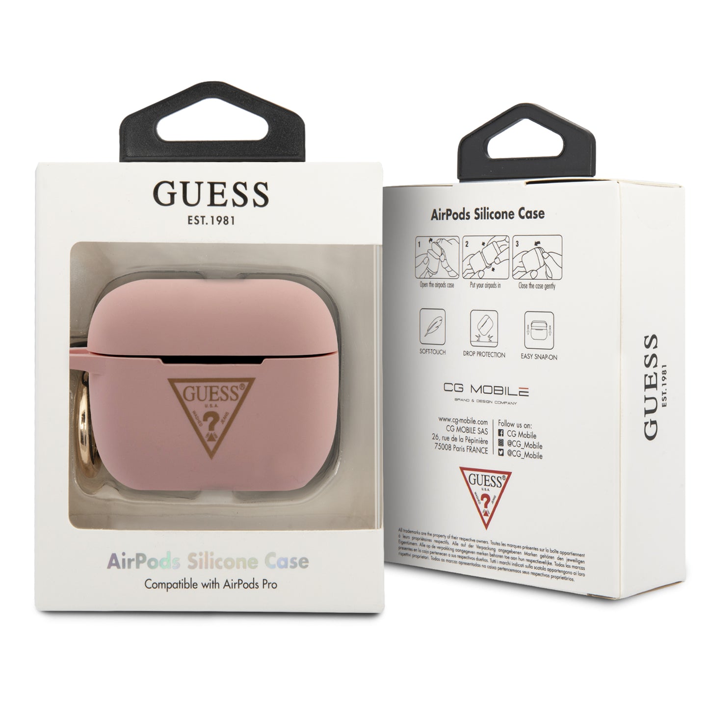 Case Guess AirPods Pro Rosa – Silicón con Logo Triángulo
