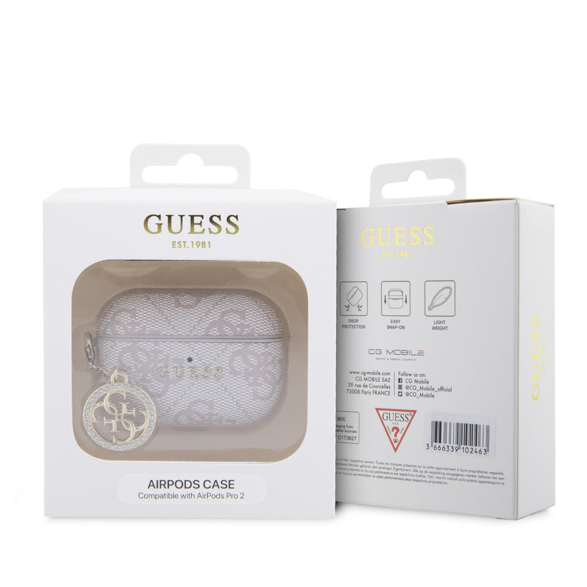 Funda Guess Rosa 4G con Logo Metálico y Charms para AirPods Pro 2