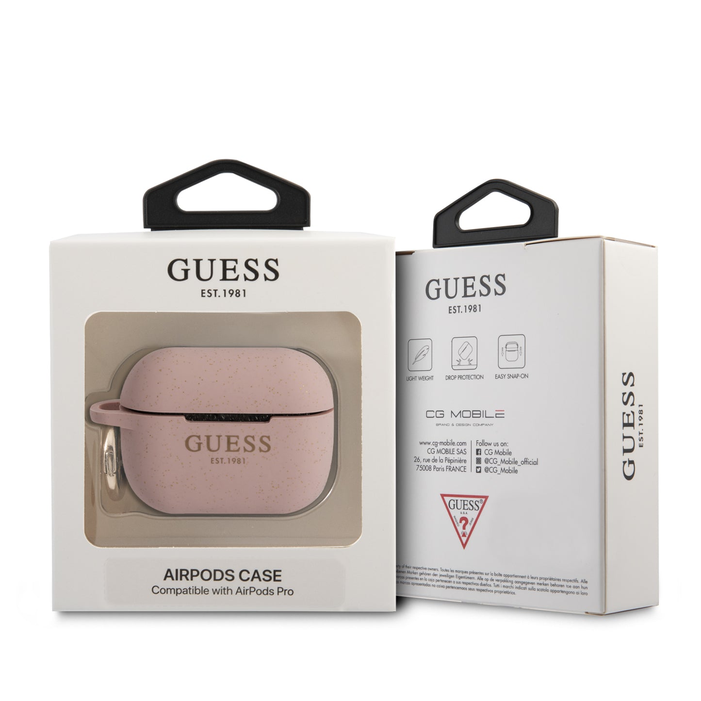 Case Guess Rosa con Brillos de Silicón para AirPods Pro | Funda Elegante y Protectora