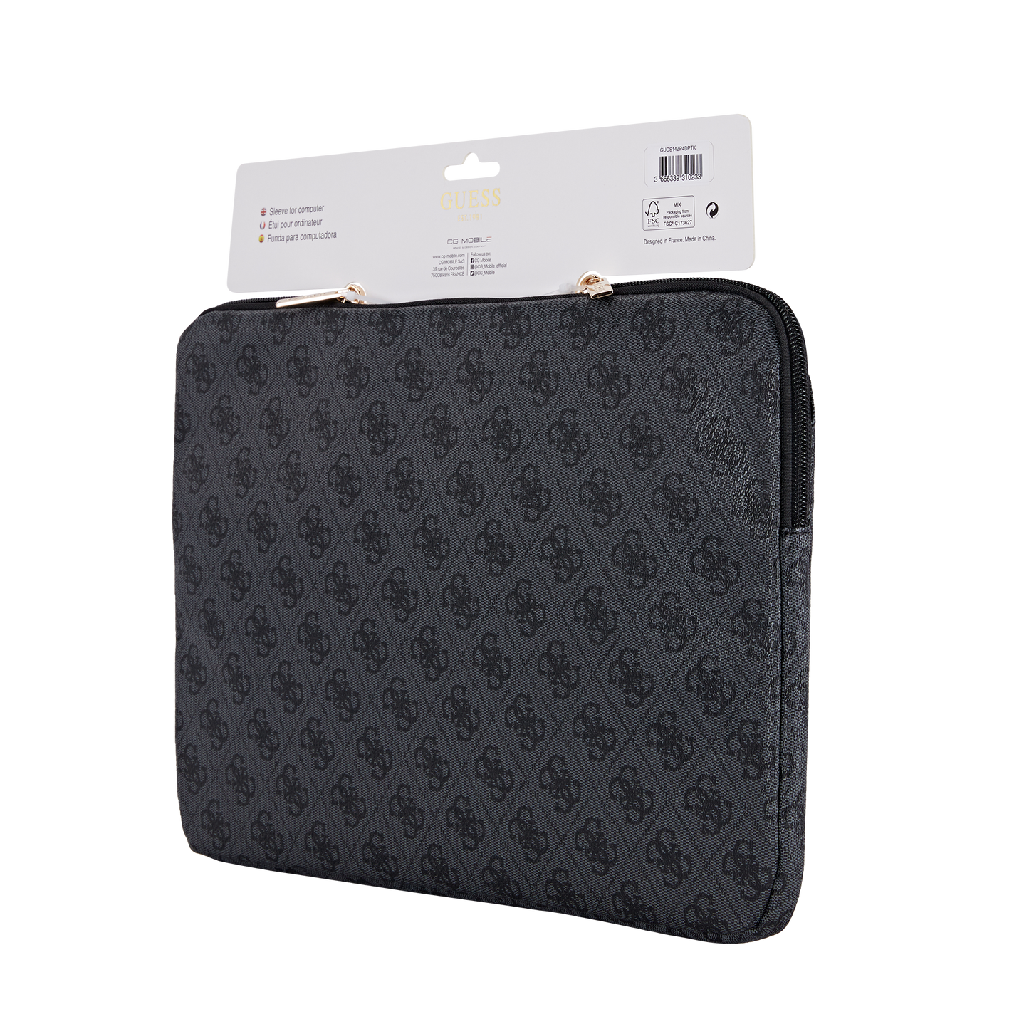 Funda Guess 4G Triángulo para Laptop 14" Negra – Elegancia y Protección Premium