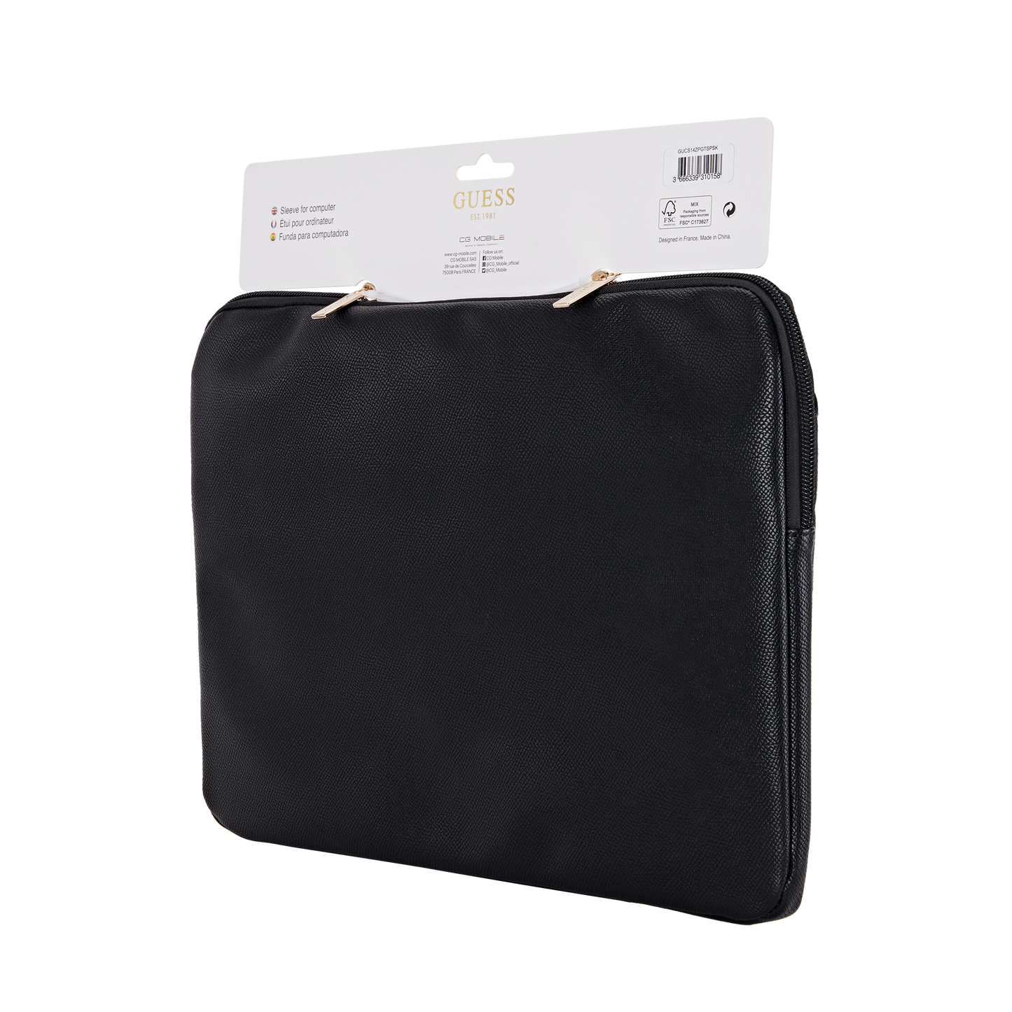 Funda Guess para Laptop 14" Negra – Diseño Triángulo Elegante