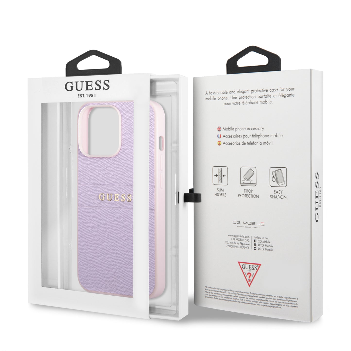 Case Guess Safiano Logo Clásico para iPhone 13 Pro Max Morado | Elegancia y Protección
