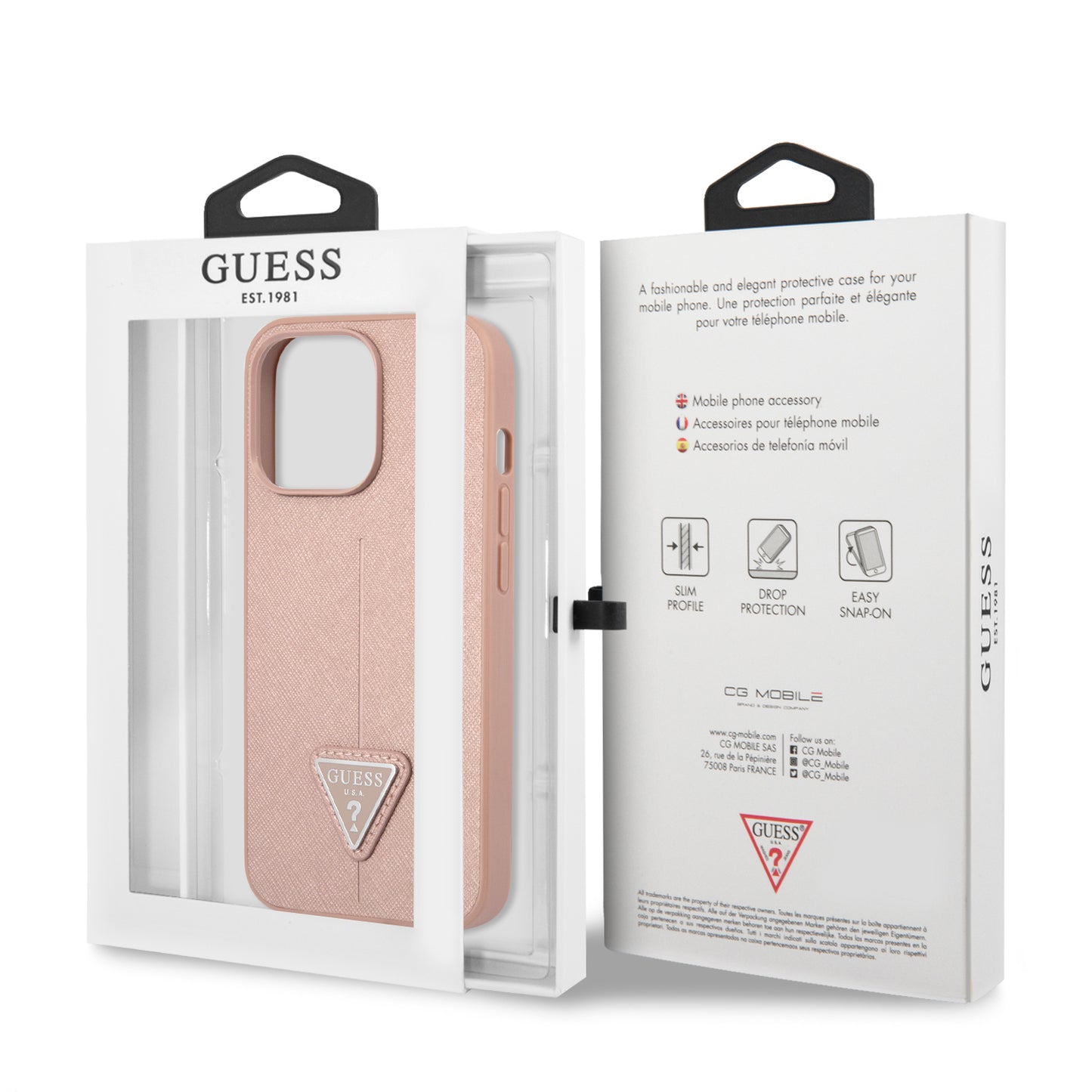 Case Guess Logo Clásico Rosa para iPhone 13 Pro Max - Funda Protectora de Lujo