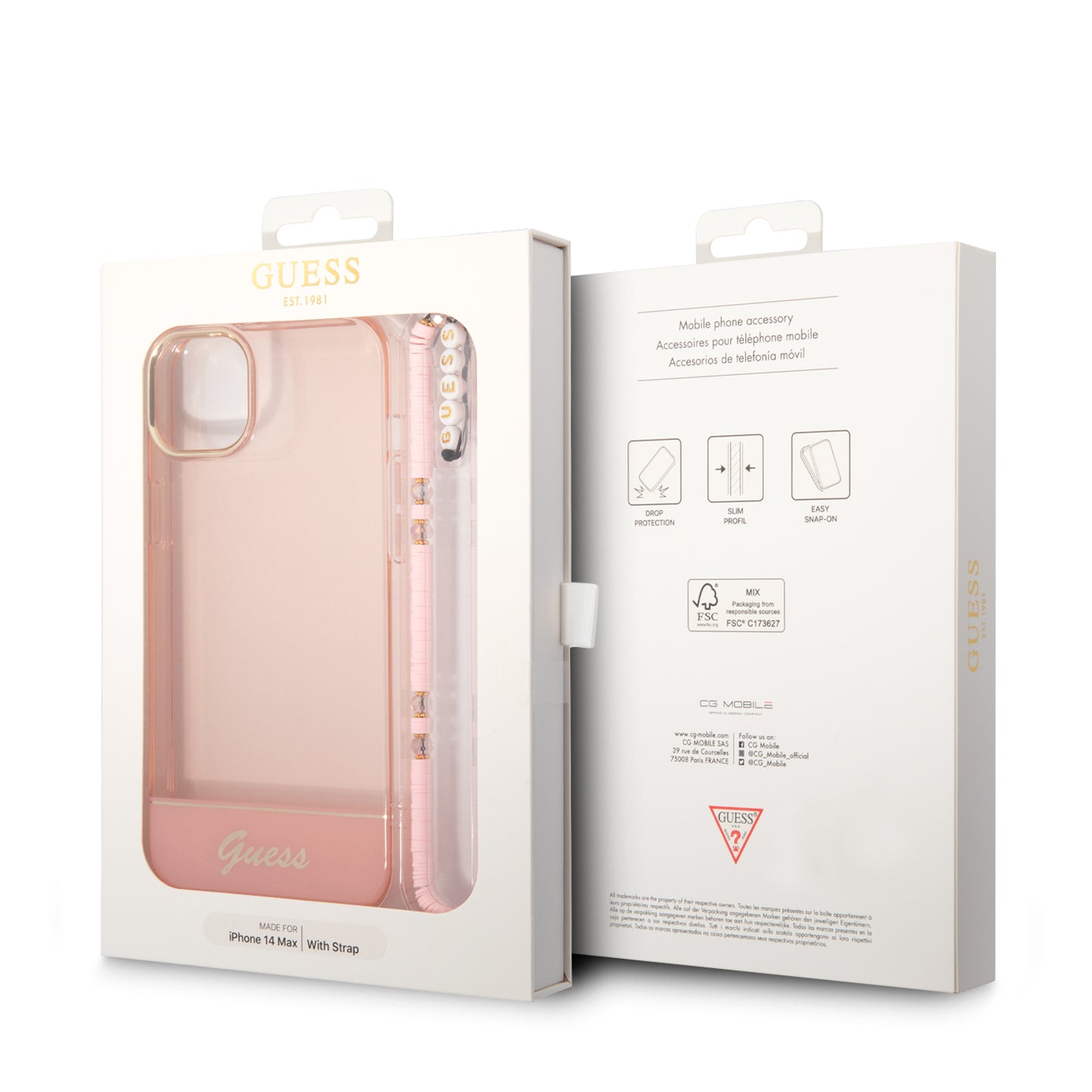 Case Guess Translúcida con Correa Rosa para iPhone 14 Plus | PC + TPU Resistente
