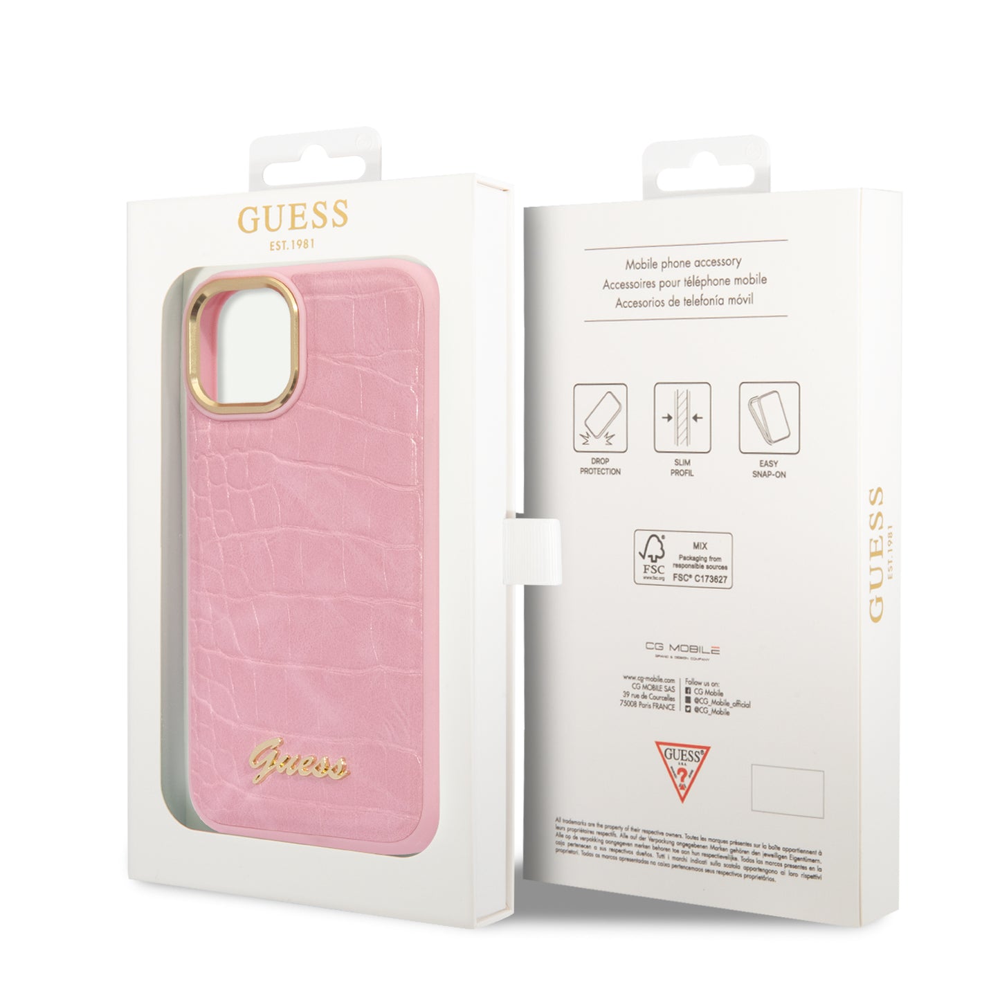 Funda Guess Tipo Piel de Cocodrilo Rosa para iPhone 14 Plus – Estilo Premium