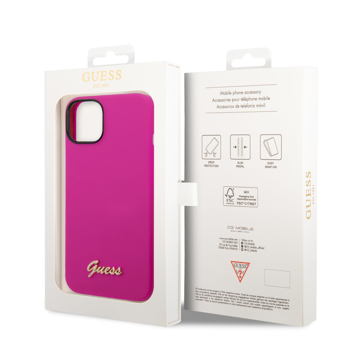 Case Guess Silicón Rosa para iPhone 14 Plus – Funda Original Suave y Protectora