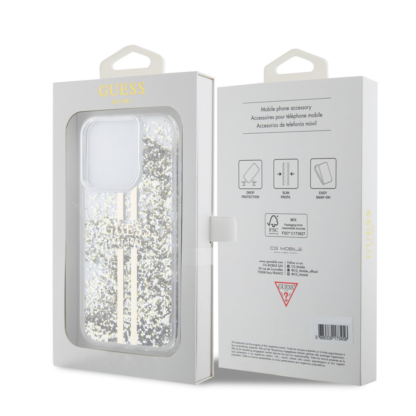 Case Guess Glitter Líquido Transparente para iPhone 15 Pro - Elegancia y Protección