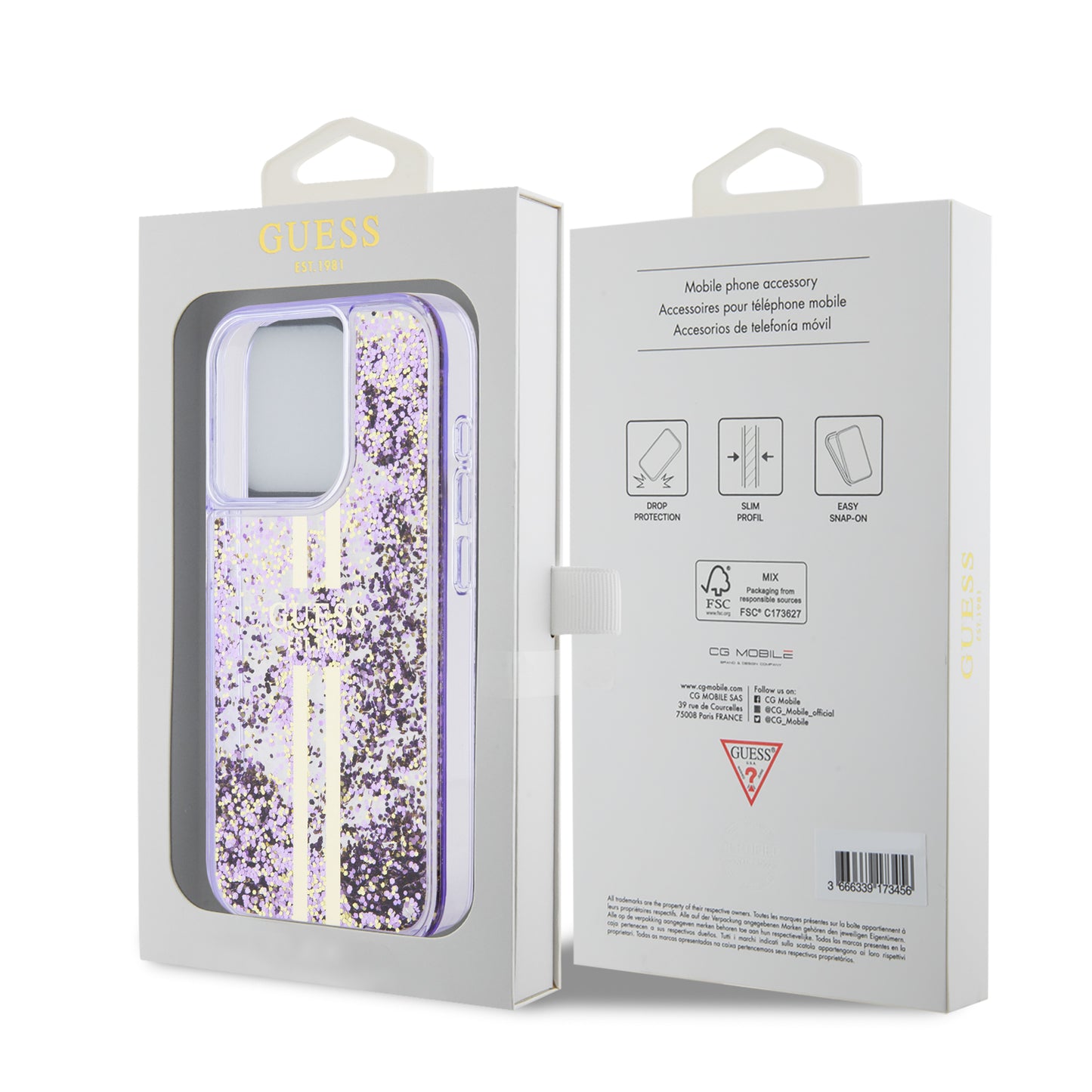 Case Guess Guittler Dorado y Morado iPhone 15 Pro