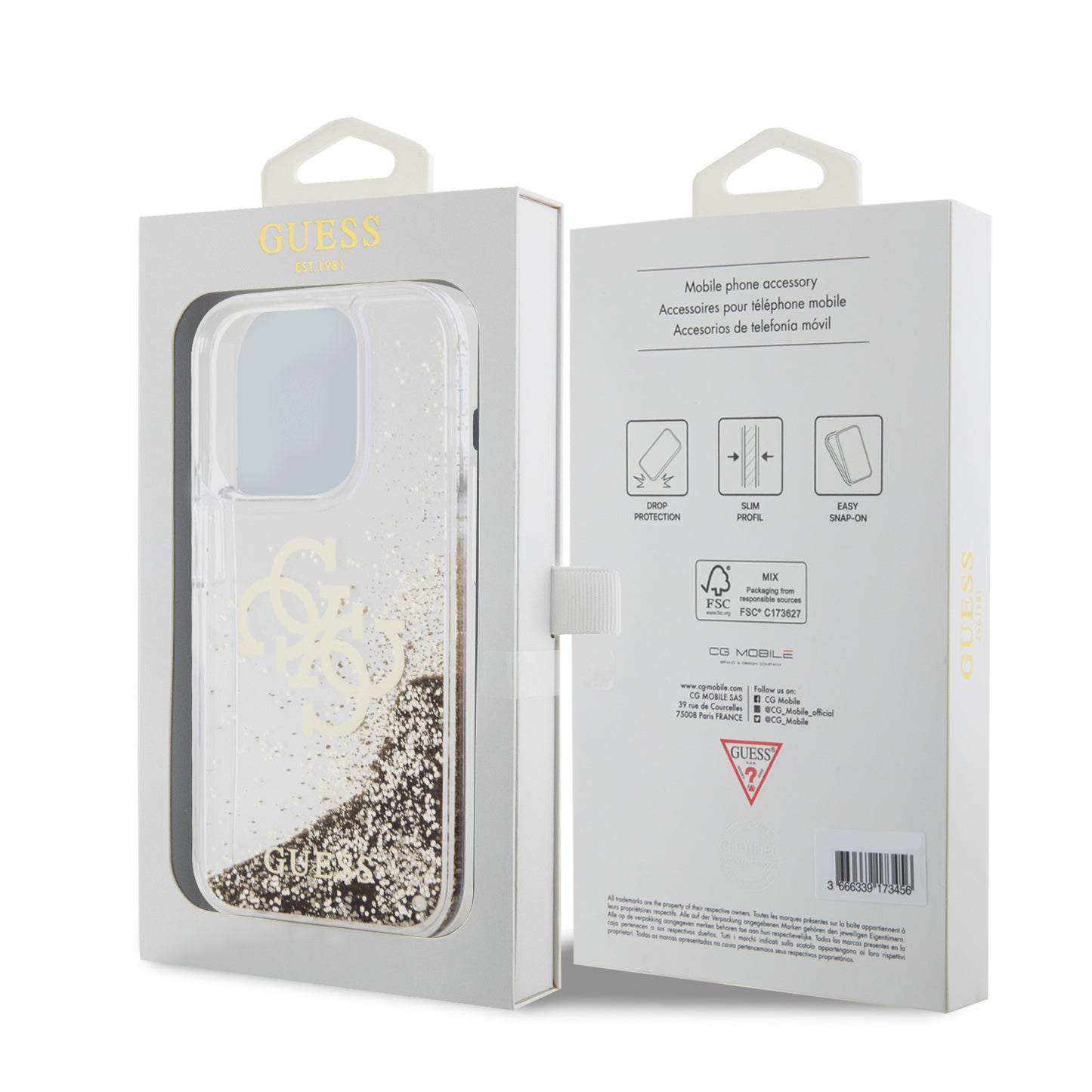 Case Guess TPU 4G Brillantina Dorada para iPhone 15 Pro | Glamour y Protección