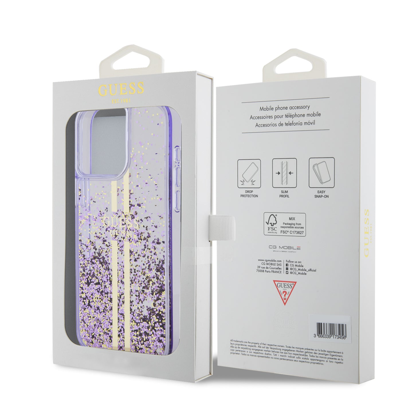 Case Guess Guittler Dorado y Morado iPhone 15 Pro Max