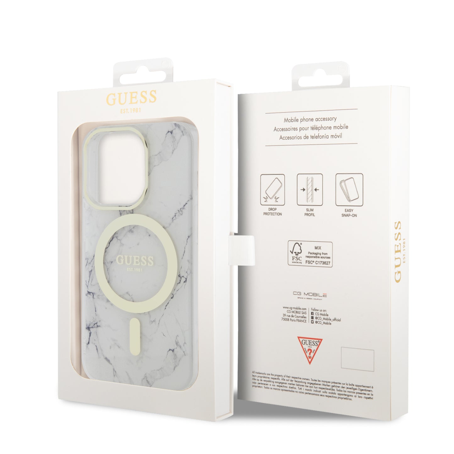 Case Guess MGSF Mármol Blanco para iPhone 13 Pro - Funda elegante y protectora