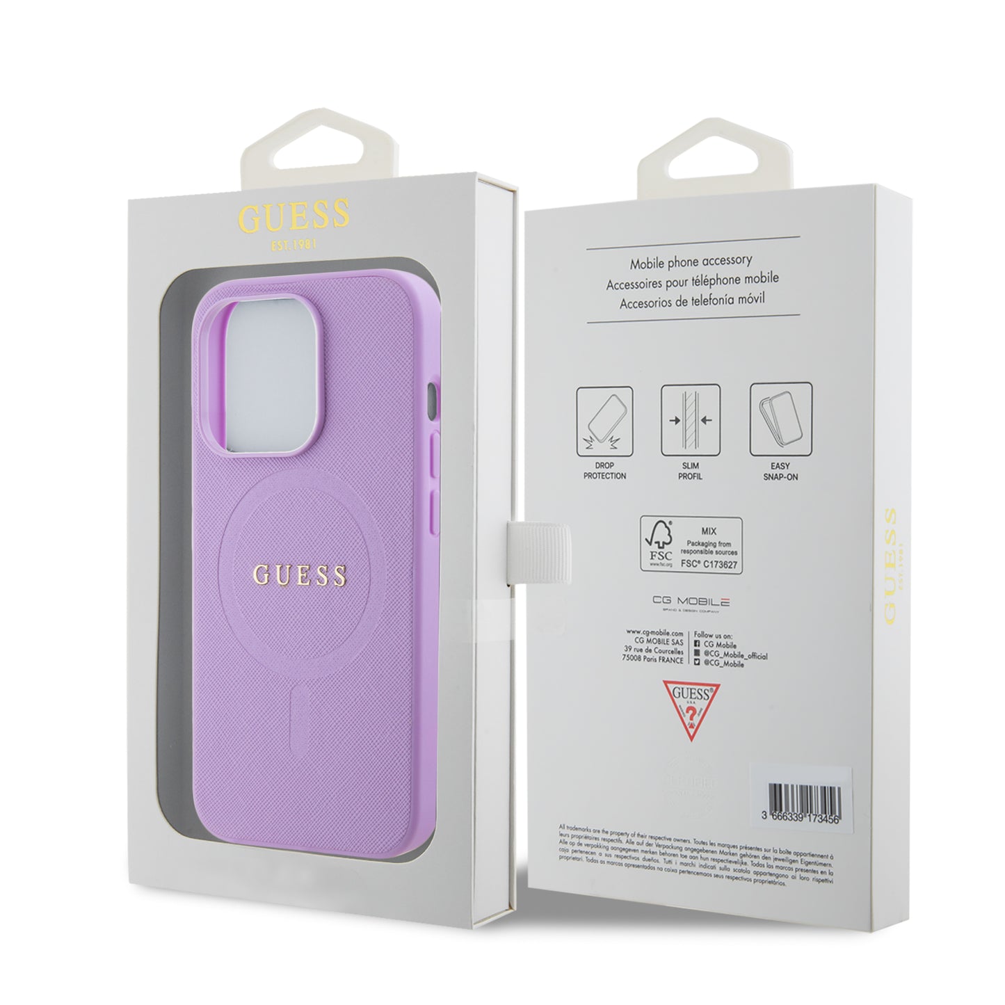 Case Guess Safiano Lila para iPhone 15 Pro | Elegancia y Protección Premium