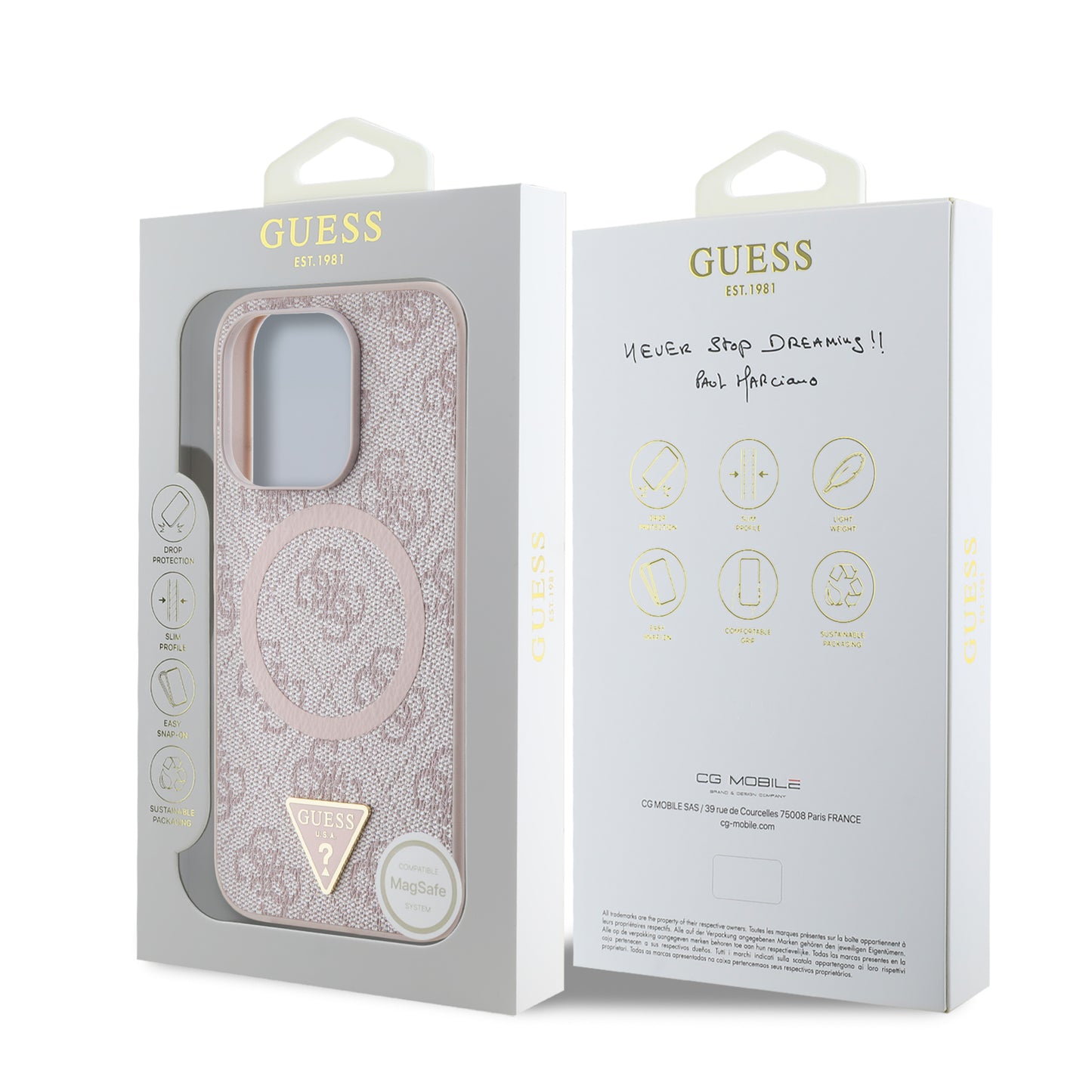 Funda Guess 4G Triángulo MagSafe para iPhone 16 Pro – Rosa | Case Original Premium