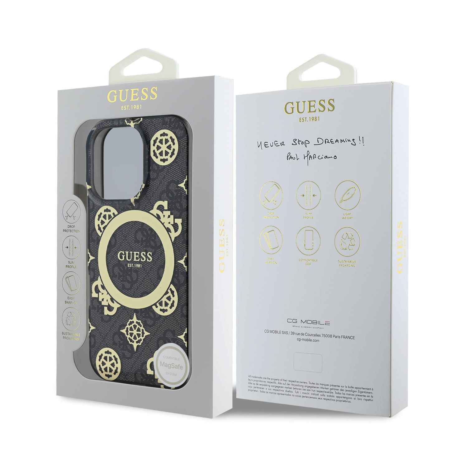 Funda Guess Peony MagSafe Negra para iPhone 16 Pro Max | Diseño Premium