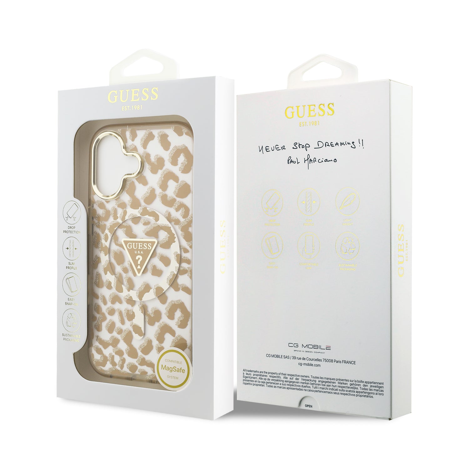 Case Guess Leopard Glitter Edition para iPhone 17 – Funda Brillante Animal Print con Logo Metálico Triangular