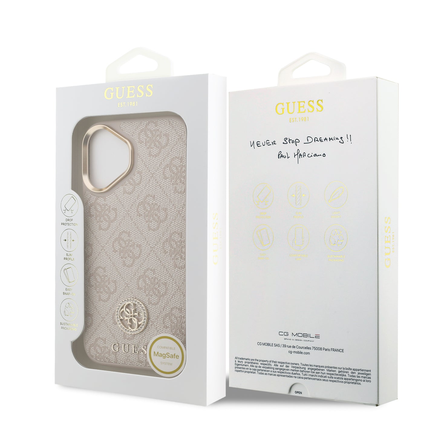 Funda Guess para iPhone 17 Rosa – Diseño 4G Leather Metal Hardware