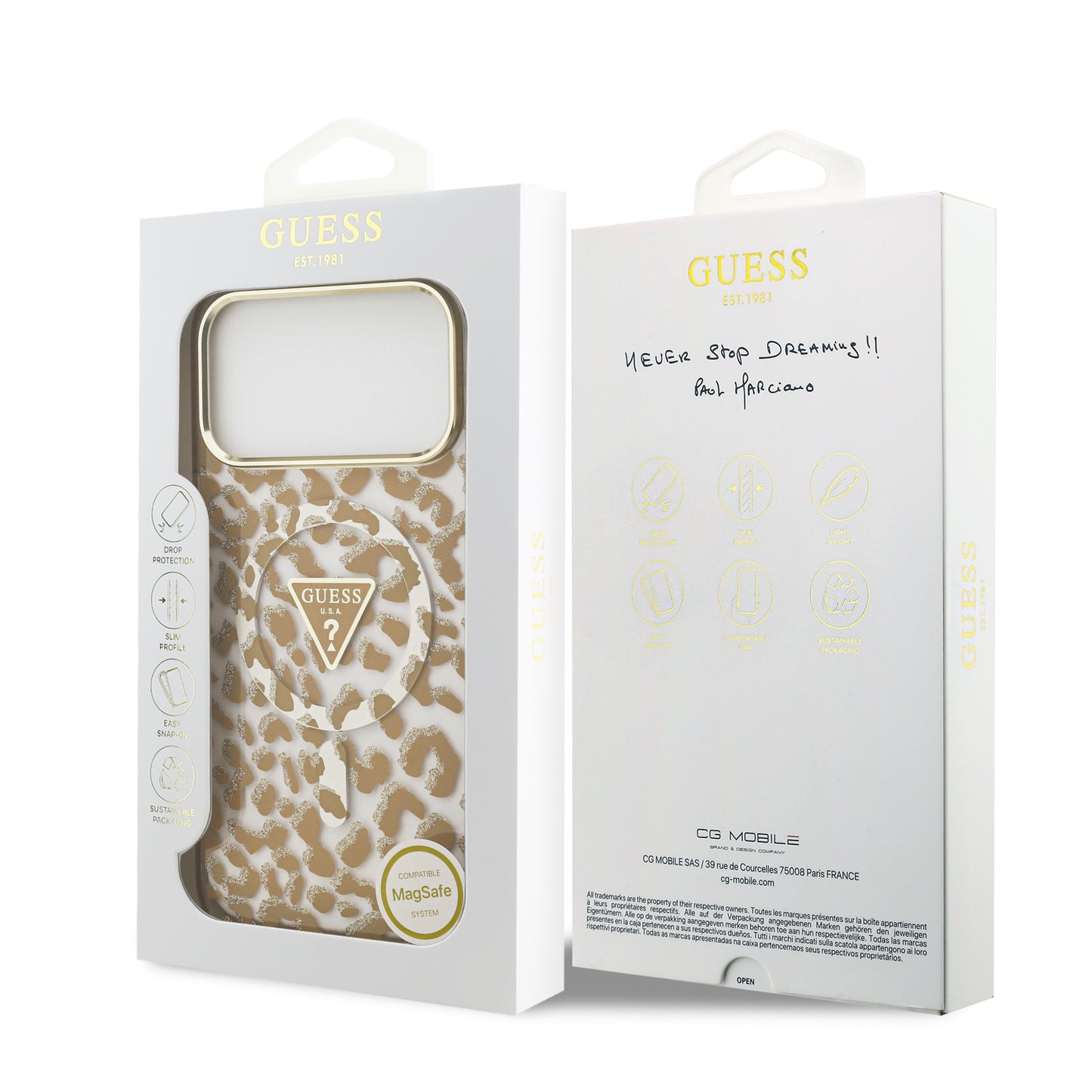 Case Guess Leopard Glitter Edition para iPhone 17 Pro – Funda Brillante Animal Print con Logo Metálico Triangular