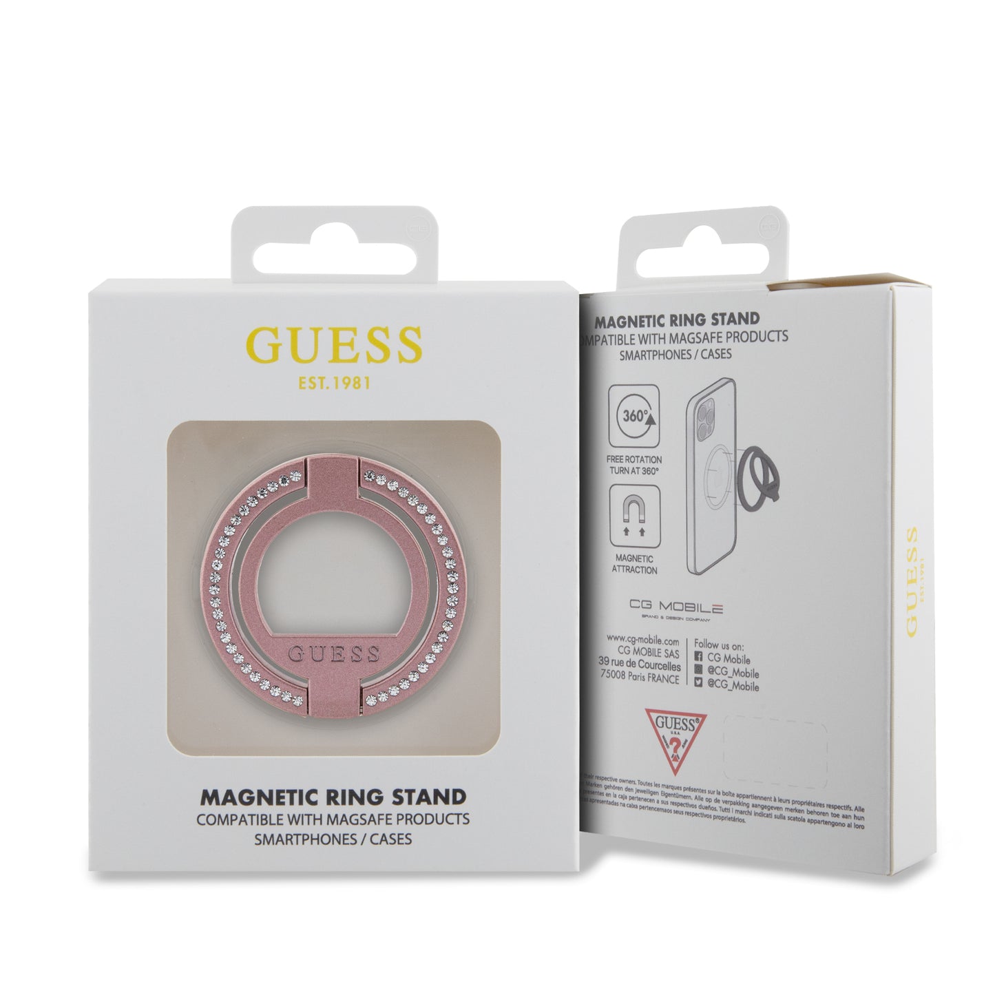 Soporte Guess MGSF Con Diamantes Rosa – Accesorio Elegante para iPhone