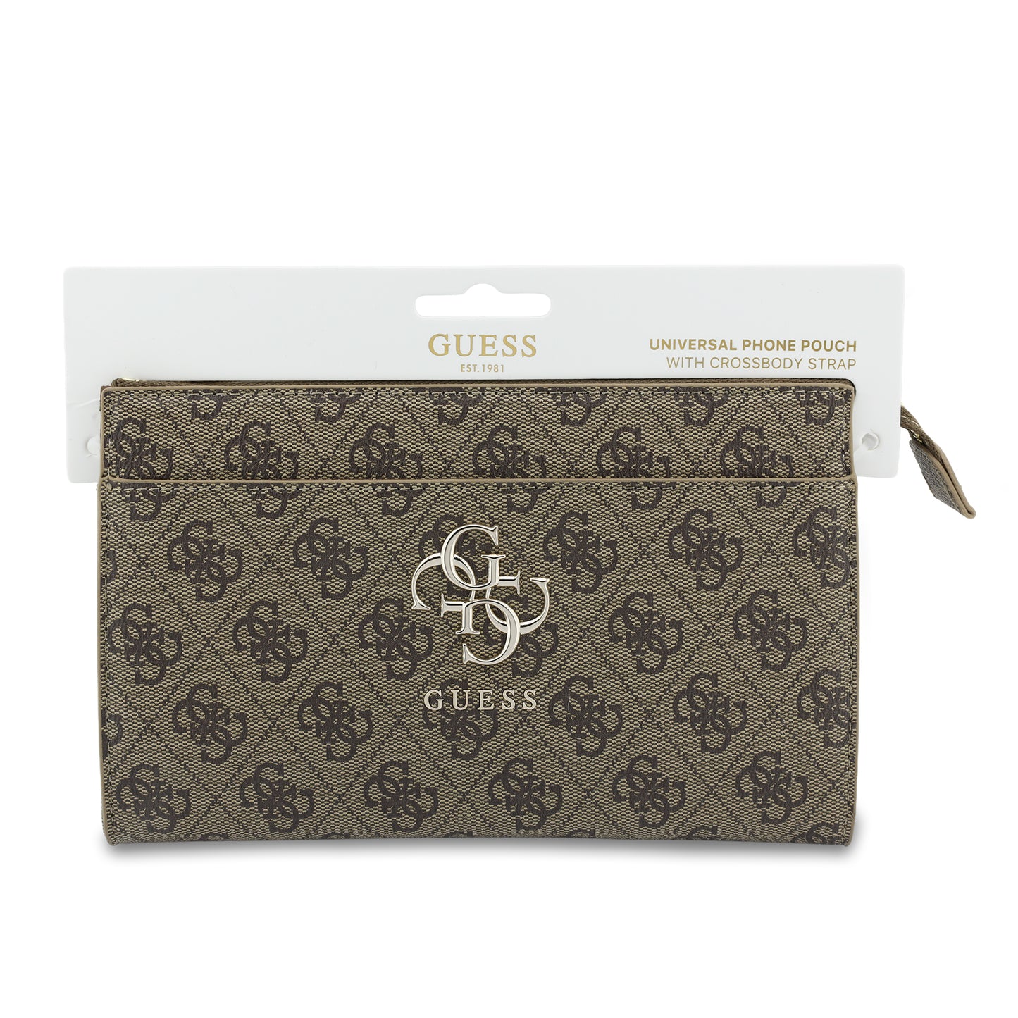 Bolsa para Celular Guess 4G Café con Logotipo Grande | Phone Pouch de Lujo con Correa