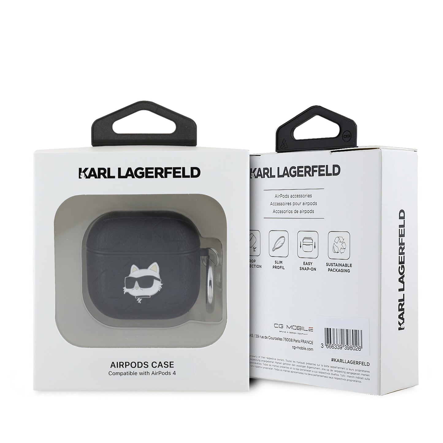 Case Karl Lagerfeld AirPods 4 Choupette Monograma Negro – Protección y Estilo Premium