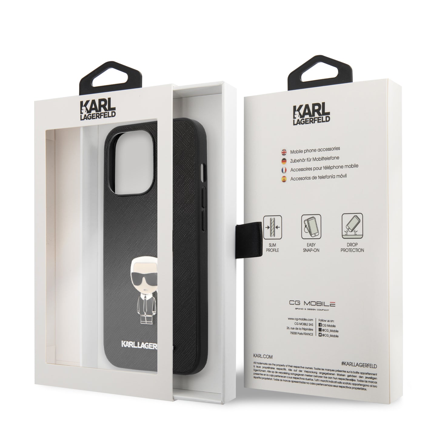 Case Karl Lagerfeld Safiano con Pin Karl para iPhone 13 Pro Negra | Elegancia y Protección Premium