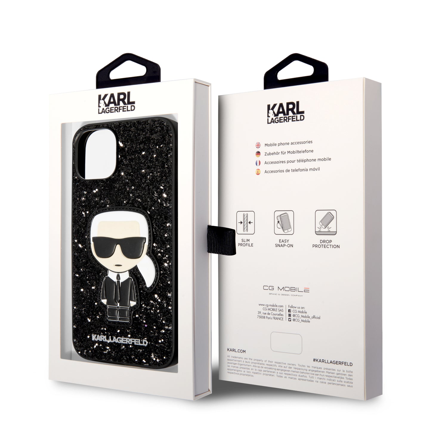 Funda Karl Lagerfeld Brillantina Logo Metálico – iPhone 14 Negro