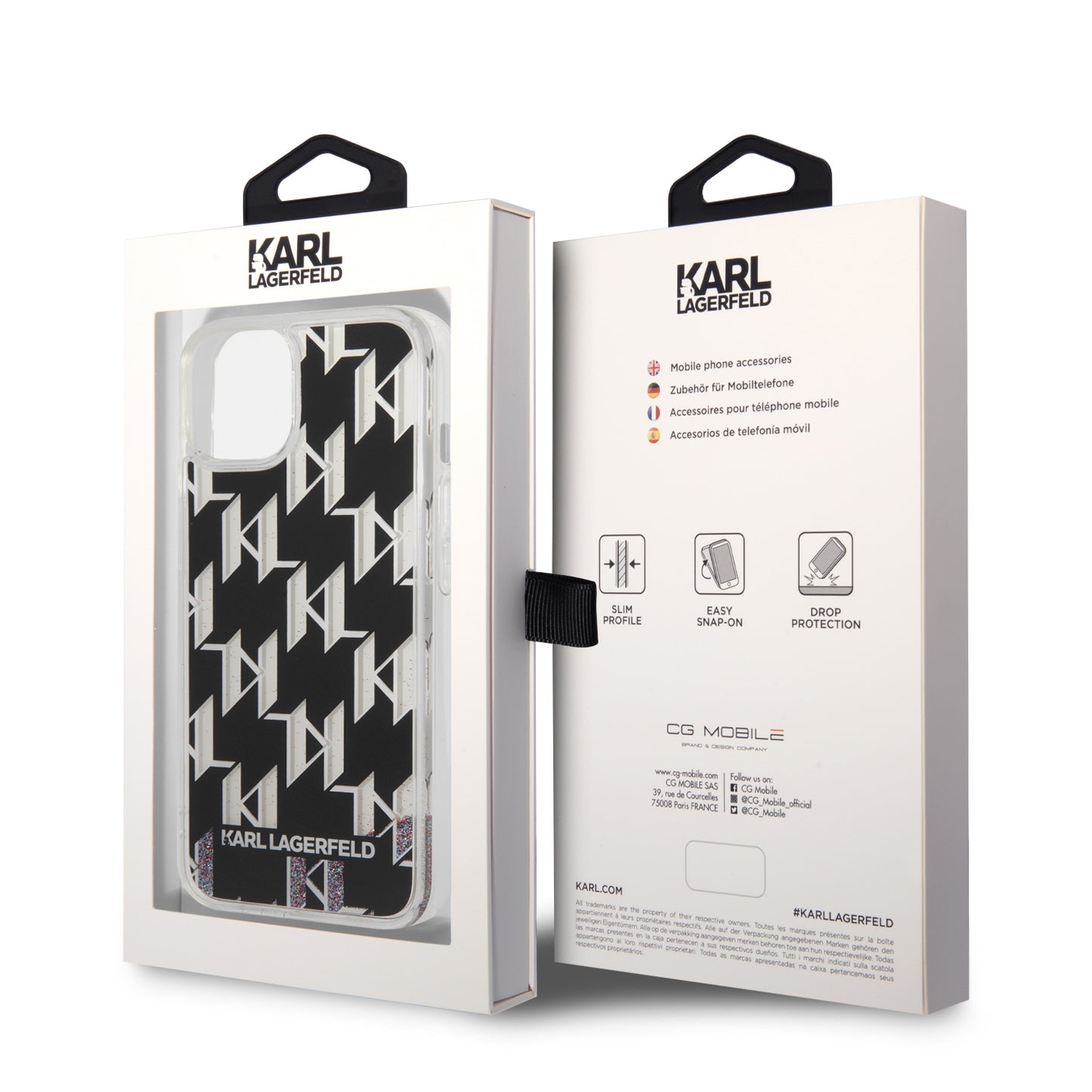 Funda Karl Lagerfeld Monograma con Brillos Líquidos para iPhone 14 – Negra