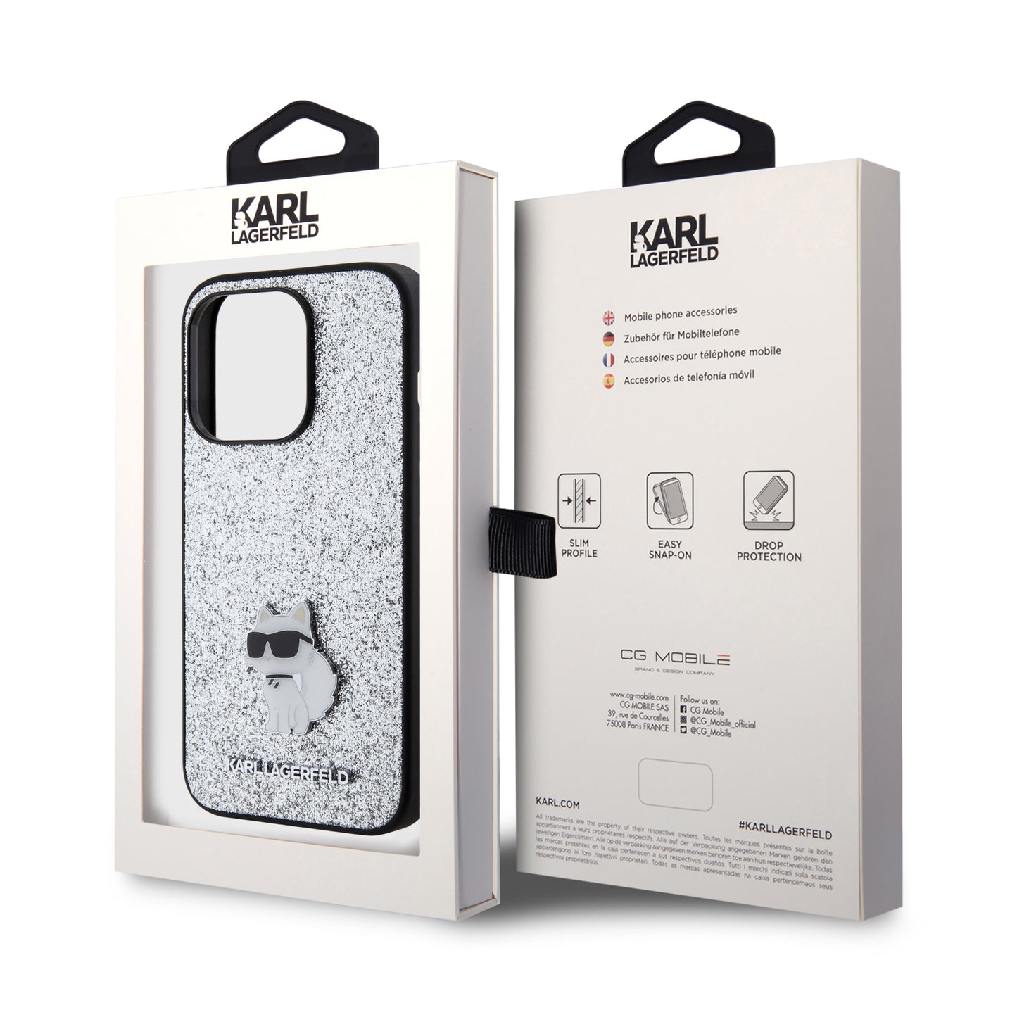 Case Karl Lagerfeld Choupette Brillos Plata para iPhone 15 Pro – Funda Glamour y Protección