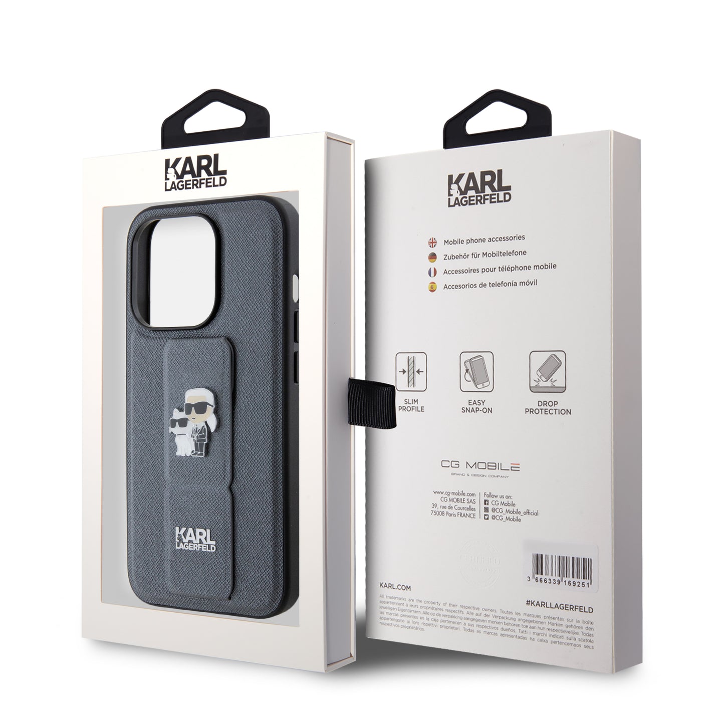 Case Karl Lagerfeld Safiano Stand K&C iPhone 15 Pro Plata – Estilo y Soporte Integrado