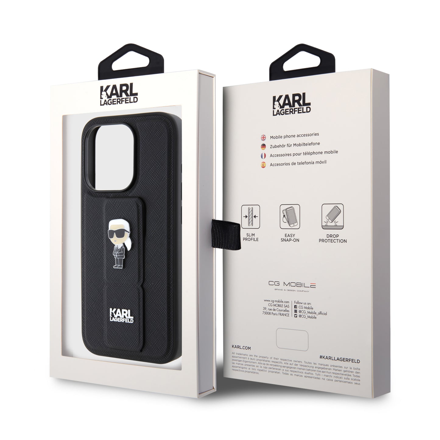 Case Karl Lagerfeld Stand Negro para iPhone 15 Pro – Estilo, Protección y Soporte Integrado