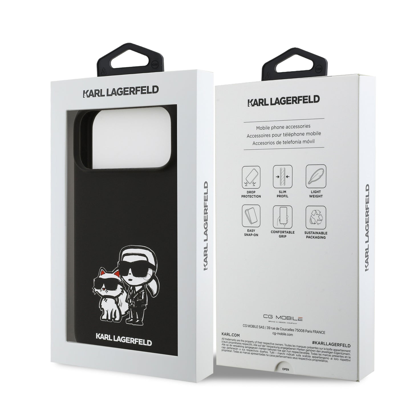 Funda Karl Lagerfeld MagSafe de Silicón con Dibujo de Karl & Choupette para iPhone 17 Pro Max - Negro | Case Original de Lujo