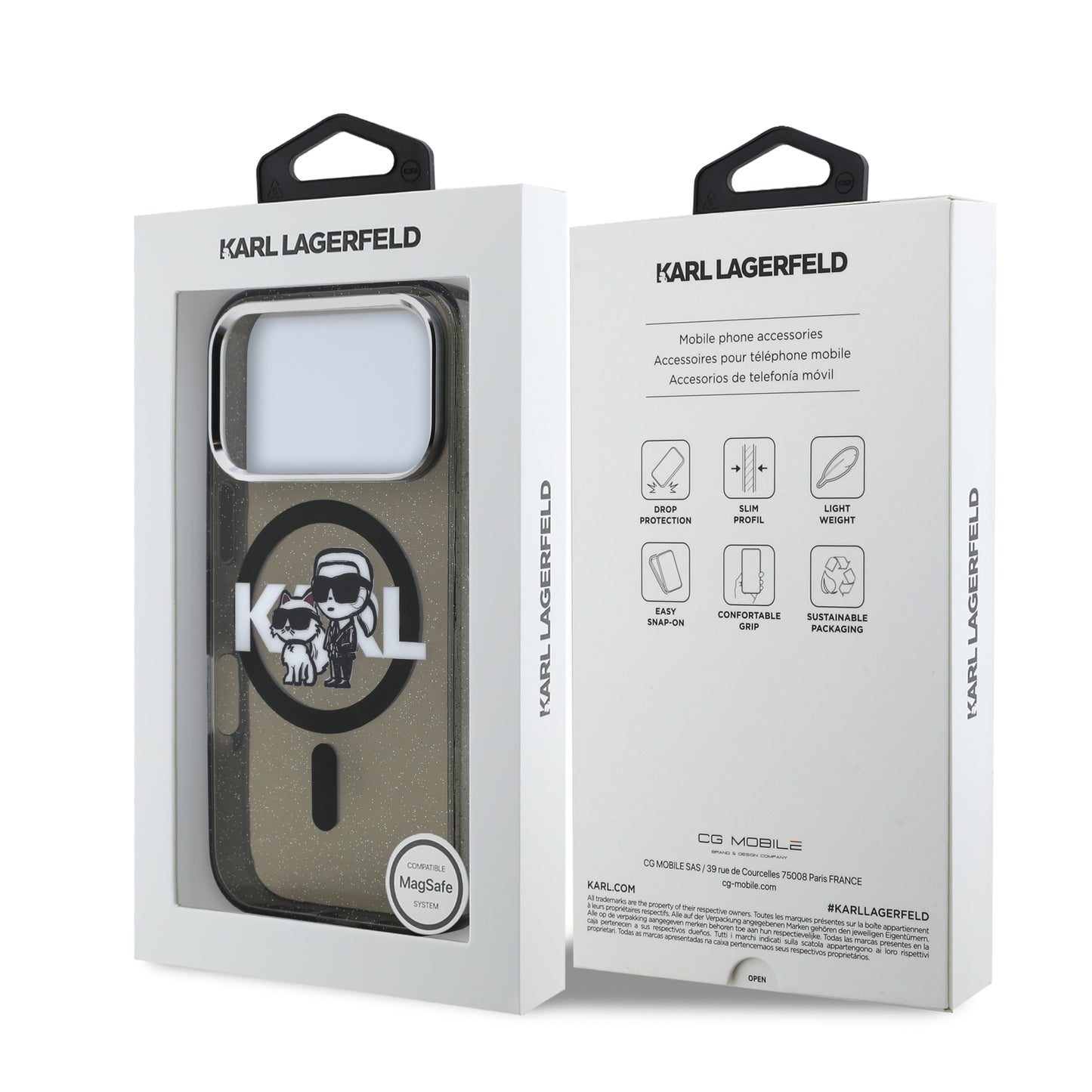 Funda Karl Lagerfeld MagSafe Negra con Glitter y Diseño Sketch K&C para iPhone 17 Pro | Case Original de Lujo