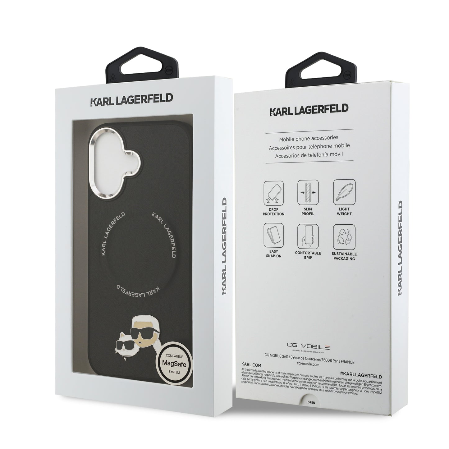 Funda Karl Lagerfeld MagSafe de Piel con Pins de Karl & Choupette para iPhone 17 - Negro | Case Original de Lujo