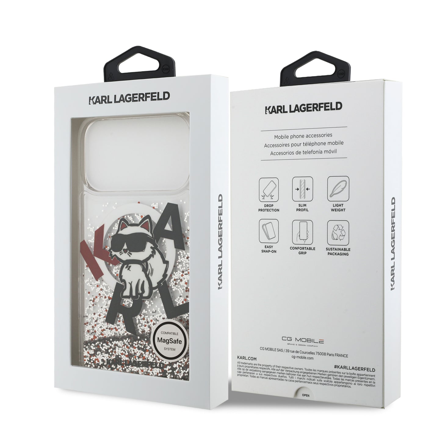 Funda Karl Lagerfeld MagSafe con Pins de Karl & Choupette para iPhone 17 Pro Max - Negro | Case Original de Lujo