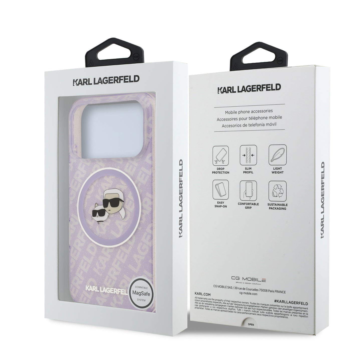 Funda Karl Lagerfeld MagSafe con Glitter y Logos Karl & Choupette para iPhone 17 Pro - Morado | Case Original