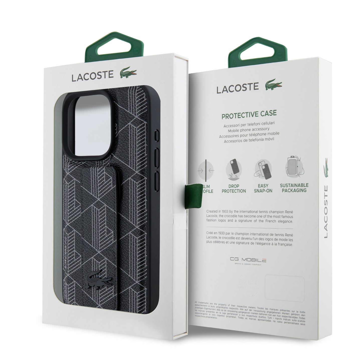 Case Lacoste Monograma Stand Negro para iPhone 15 Pro Max | Elegancia y Protección Premium